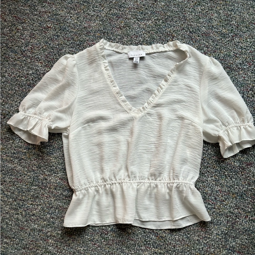 Topshop Cream Ruffle Blouse